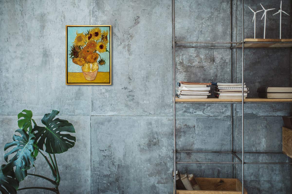 Wieco Art Framed Wall Art Canvas Prints of Sunflower by Vincent Van Gogh Paintings Reproduction Abstract Wall Decorations for Living Room Golden Frame
