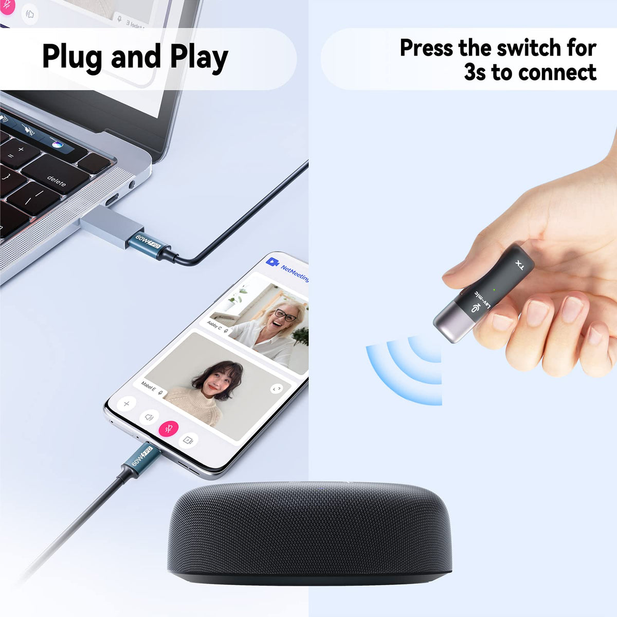 ZHUOSHENG Conference Speaker and Microphone, USB Sperakerphone with 10 AI Mics, 360° 66Ft Voice Pickup, Noise Reduction and Echo Cancellation for 10 People, Compatible with Multi-Leading Platforms