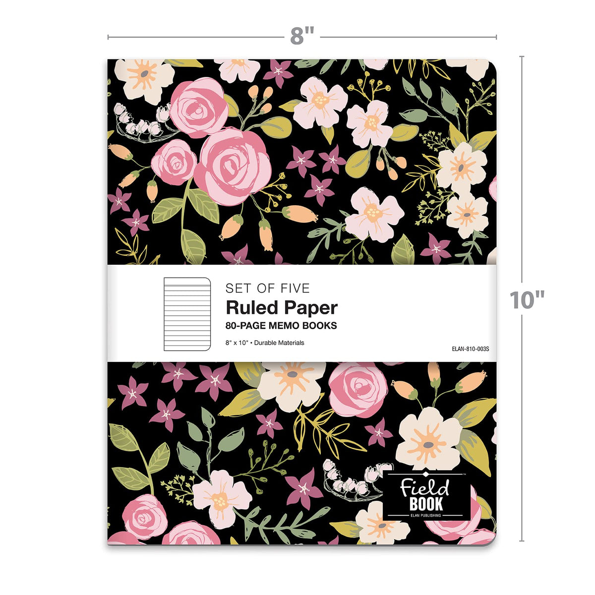 Elan Publishing Company Field Notebook/Journal - 8"x10" - Floral Coveres - Lined - Pack of 5
