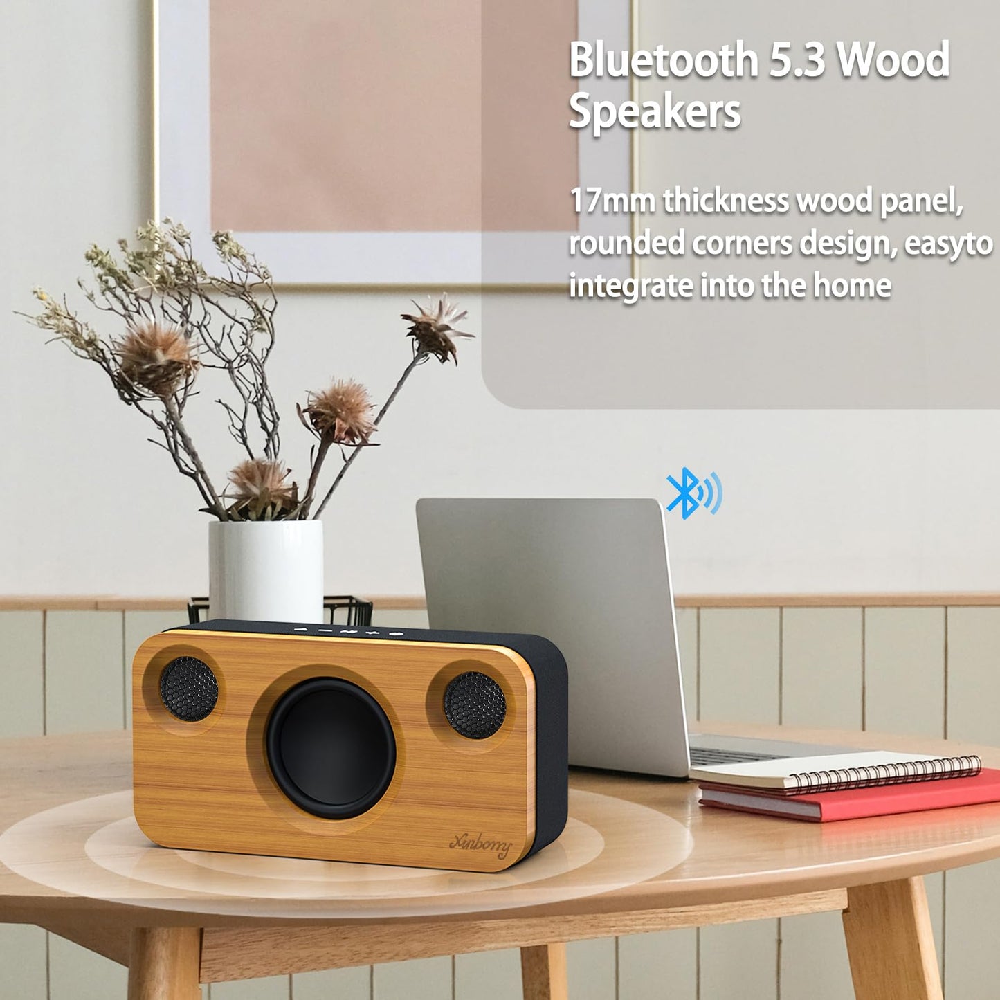 Xinborry Bluetooth Speaker with Deep Bass, 40W(Peak) Wireless Portable Speaker with AUX, TF Card, Stereo Sound Wood Home Audio Sync up to 100 Bluetooth 5.3 Speakers for Home Party, Outdoor Camping