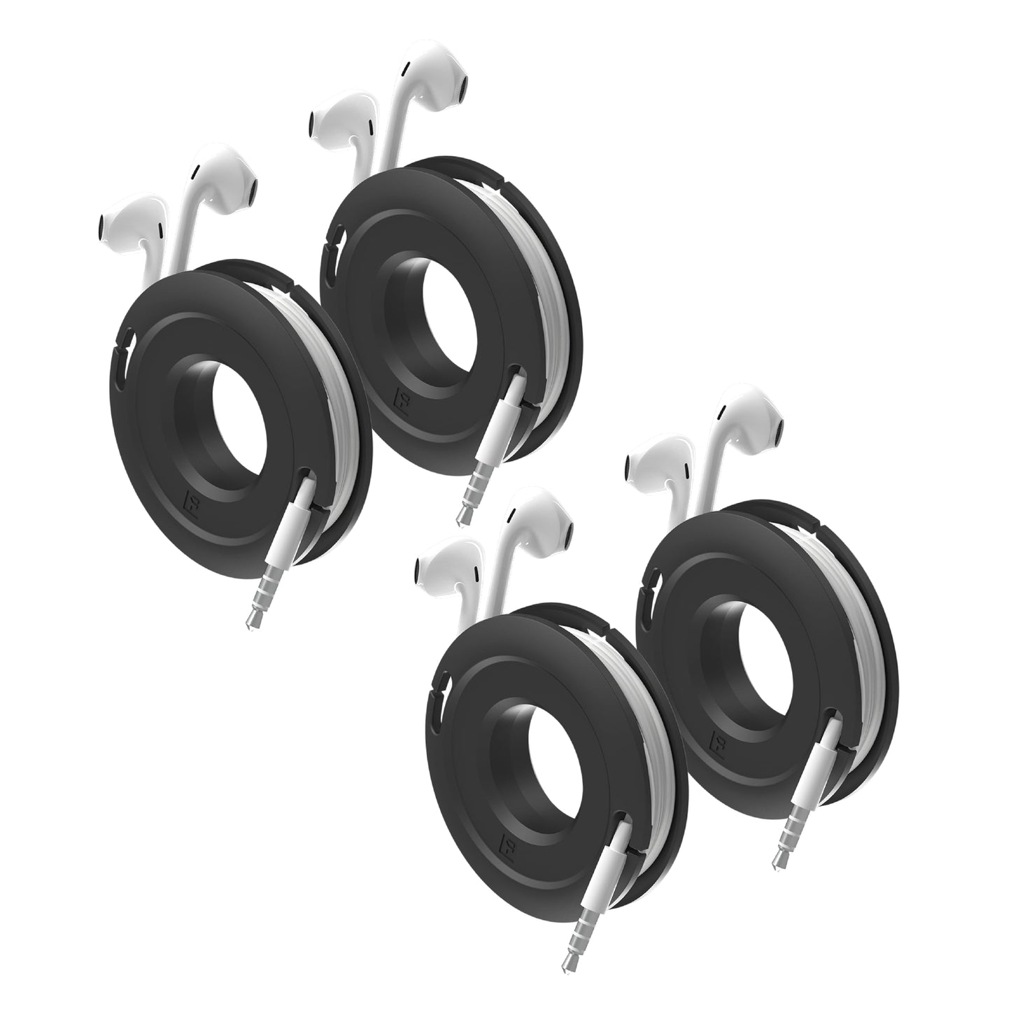 Side Winder Mini and Max Headphone, Earbud and Charging Cable Winder and Organizer Perfect for Wrapping Earbuds and Cords for Travel and Organization 4-Pack (Black, Mini)