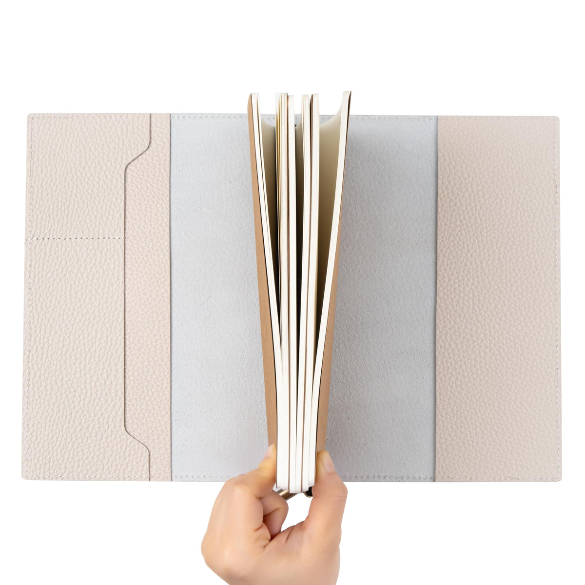 WANDERINGS A5 Travelers Notebook with Pockets, Oat Colour - Genuine Leather Journal, 6"x8.5"/15cmx22cm. Refillable Travel Journal Rugged Enough to Capture All Life's Adventures. 120 GSM Blank Inserts