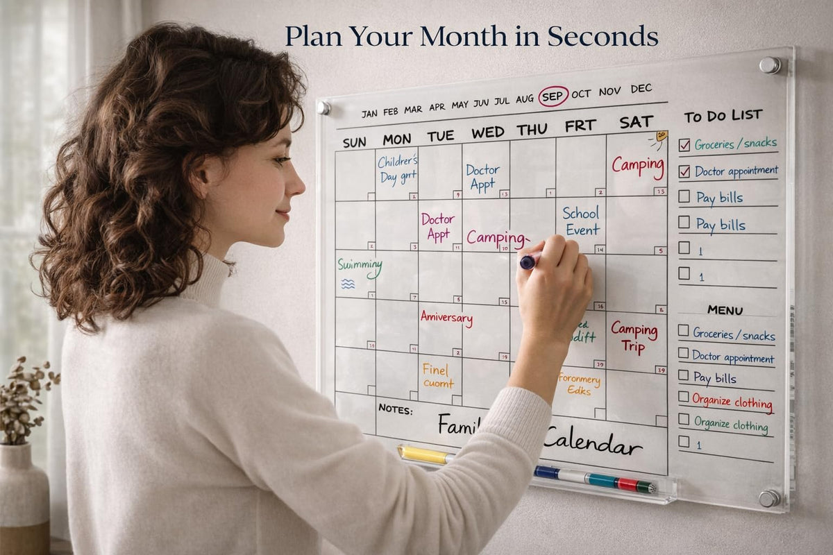 Acrylic Wall Calendar – Medium Clear Dry Erase Wall Calendar 24x18 – Acrylic Monthly Wall Planner for Home, Office & Family – Reusable Transparent Wall Calendar with Markers