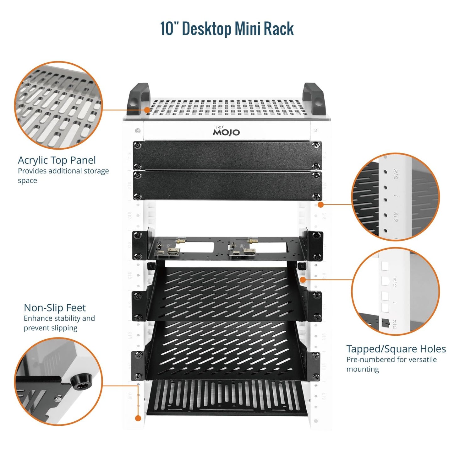 Tecmojo 9U Network Rack, 10 inch Mini Server Rack with 2 Side Translucent Panels & 2 Top Handles, 7.87 inch Deep, for 10 inch IT Equipment & A/V Devices, White