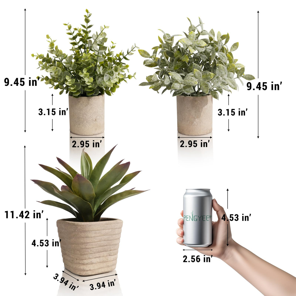 PENGYEE 3 Pack Small Fake Plants in Farmhouse Pulp Pot for Home Decor, Artificial Agave Plants Indoor, Small Faux Plants Indoor for Bathroom Bedroom Shelf Desk Office Table Kitchen Room Greenery Decor