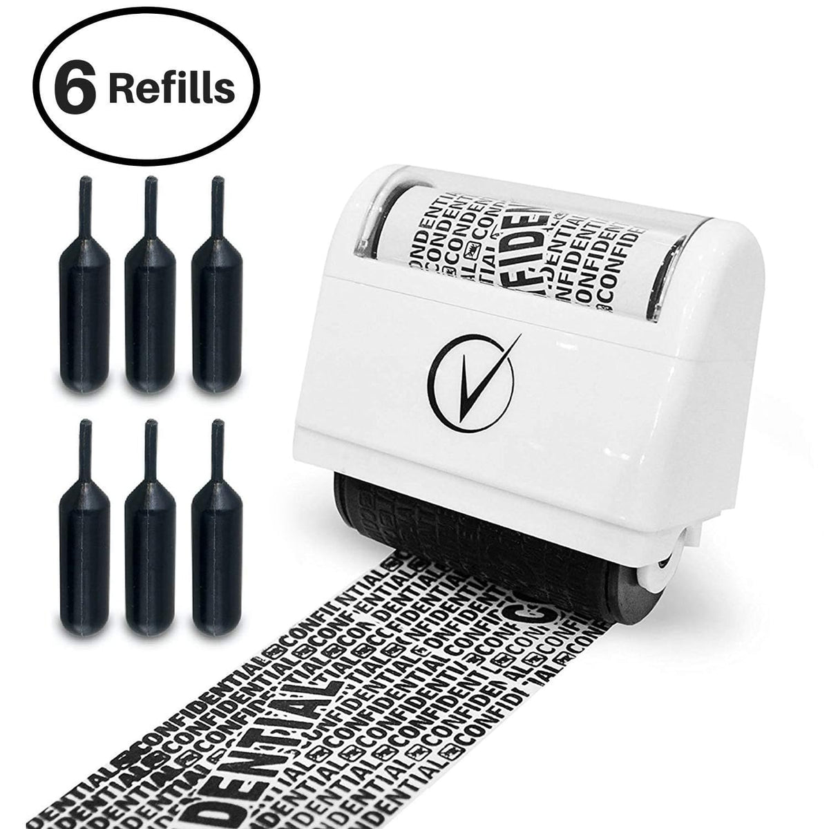 Vantamo Identity Theft Protection Roller Stamp for Hiding Sensitive Information, Wide Confidential Stamp with 6 Ink Refill, Security Stamp Roller for Identity Theft Prevention, Classy Blue