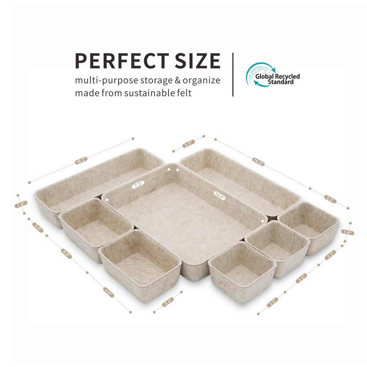 Welaxy Desk Drawer Organizer Tray, 8-Piece Beige Office Storage, Nordic Minimalist Lifestyle (Oatmeal)