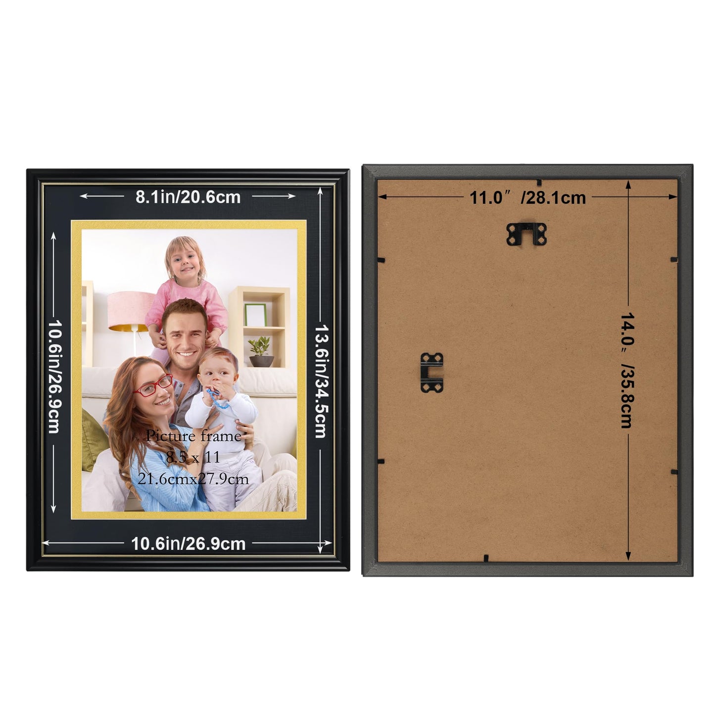 Giftgarden 8.5 x 11 Diploma Frame 2 Pack, 11x14 Frame Matted to 8.5 by 11 Certificate Document Award Degree with Mat for Wall, Black with Gold Trim