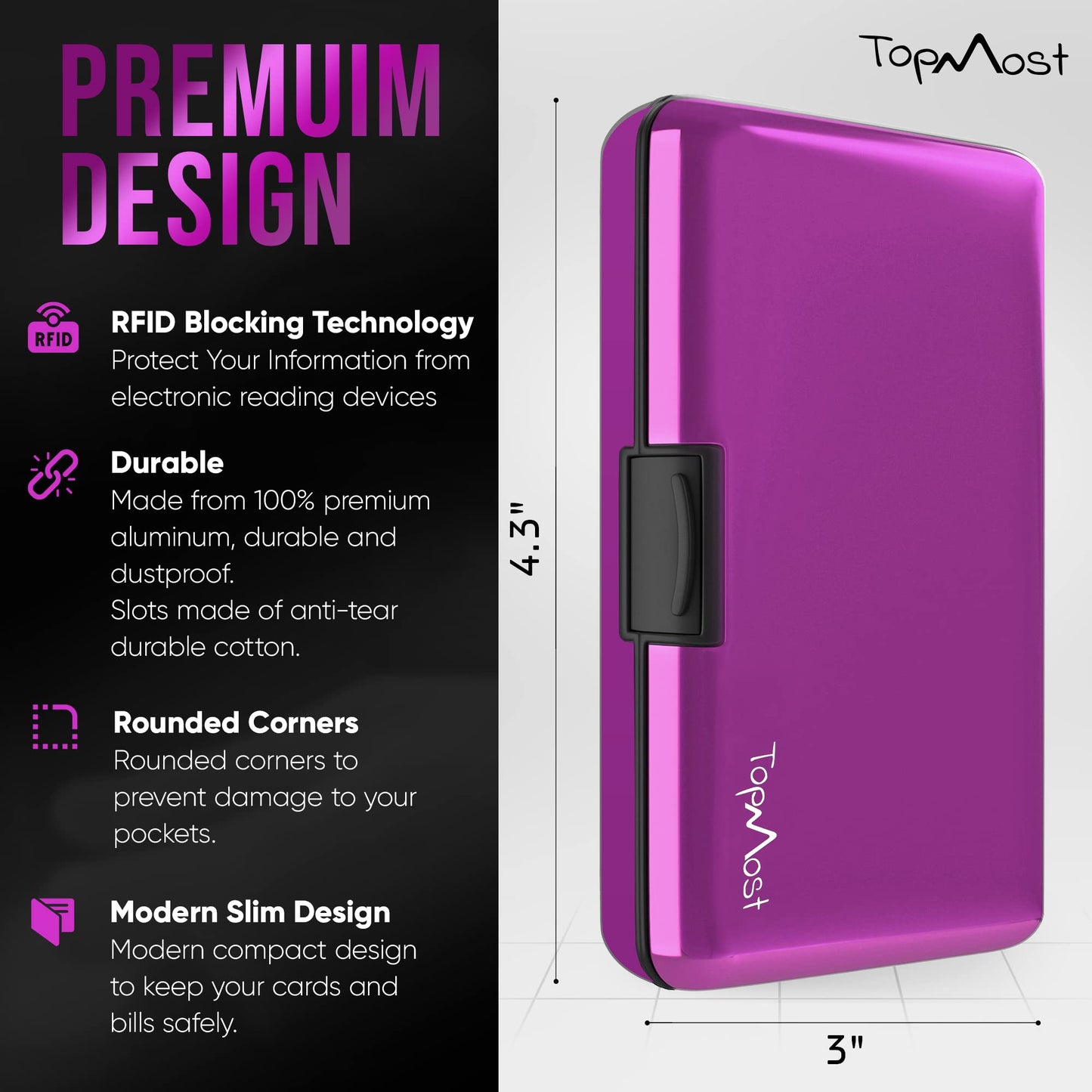 TopMost Aluminum Wallet, Card Case Wallet, Metal RFID Credit Card Holder for Men & Women, 6 Cotton Slots for 10-12 Cards And Bills, Rfd Protective (Purple)
