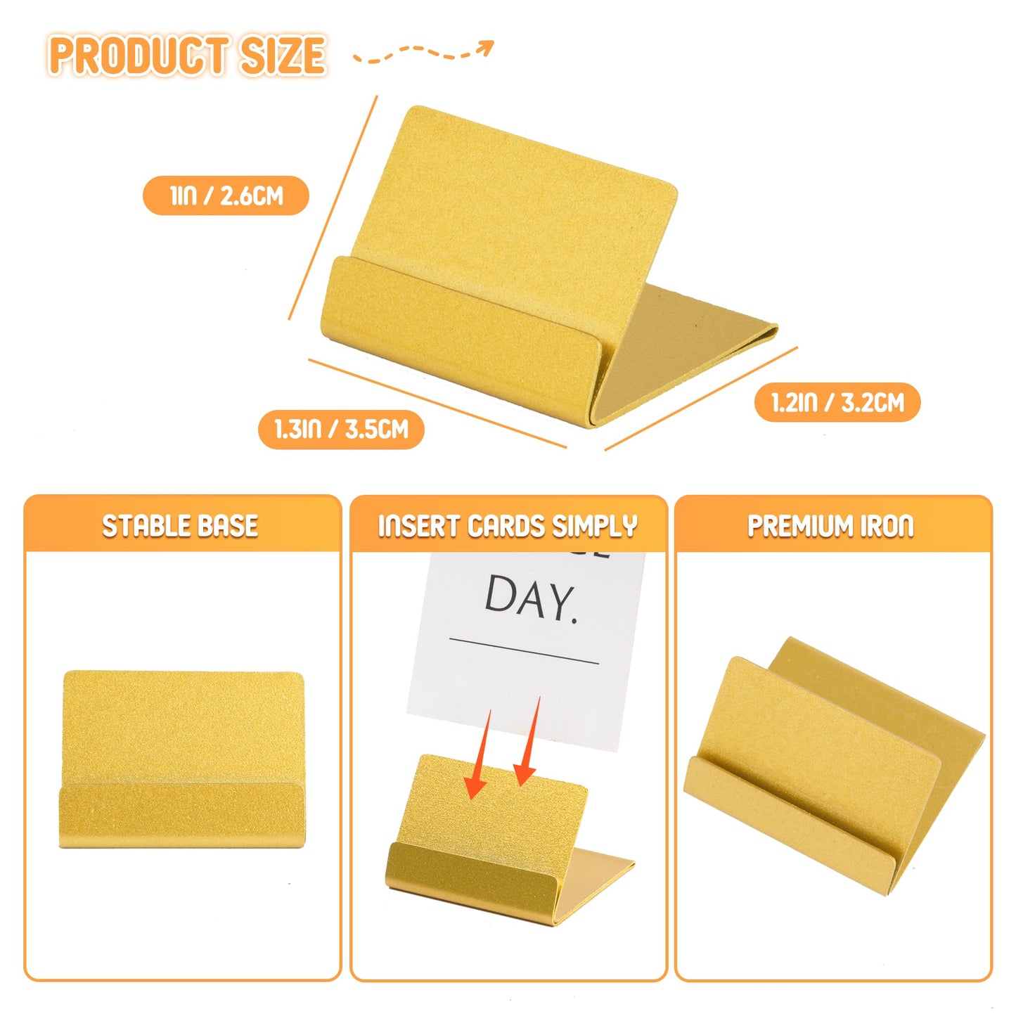 Urban Deco Table Card Holder Metal Place Card Holders Steel Card Holders for Photos, Food Signs, Memo Notes, Weddings, Restaurants, Birthday (Gold 24PK)