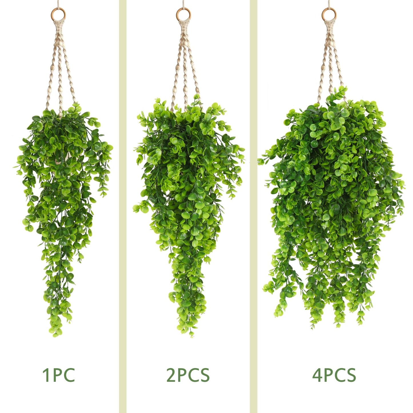 RECUTMS 4 Pack Artificial Hanging Plants Faux Eucalyptus Leaf Greenery Fake Plant for Wall House Room Patio Indoor Outdoor Home Shelf Office Decor (Green)