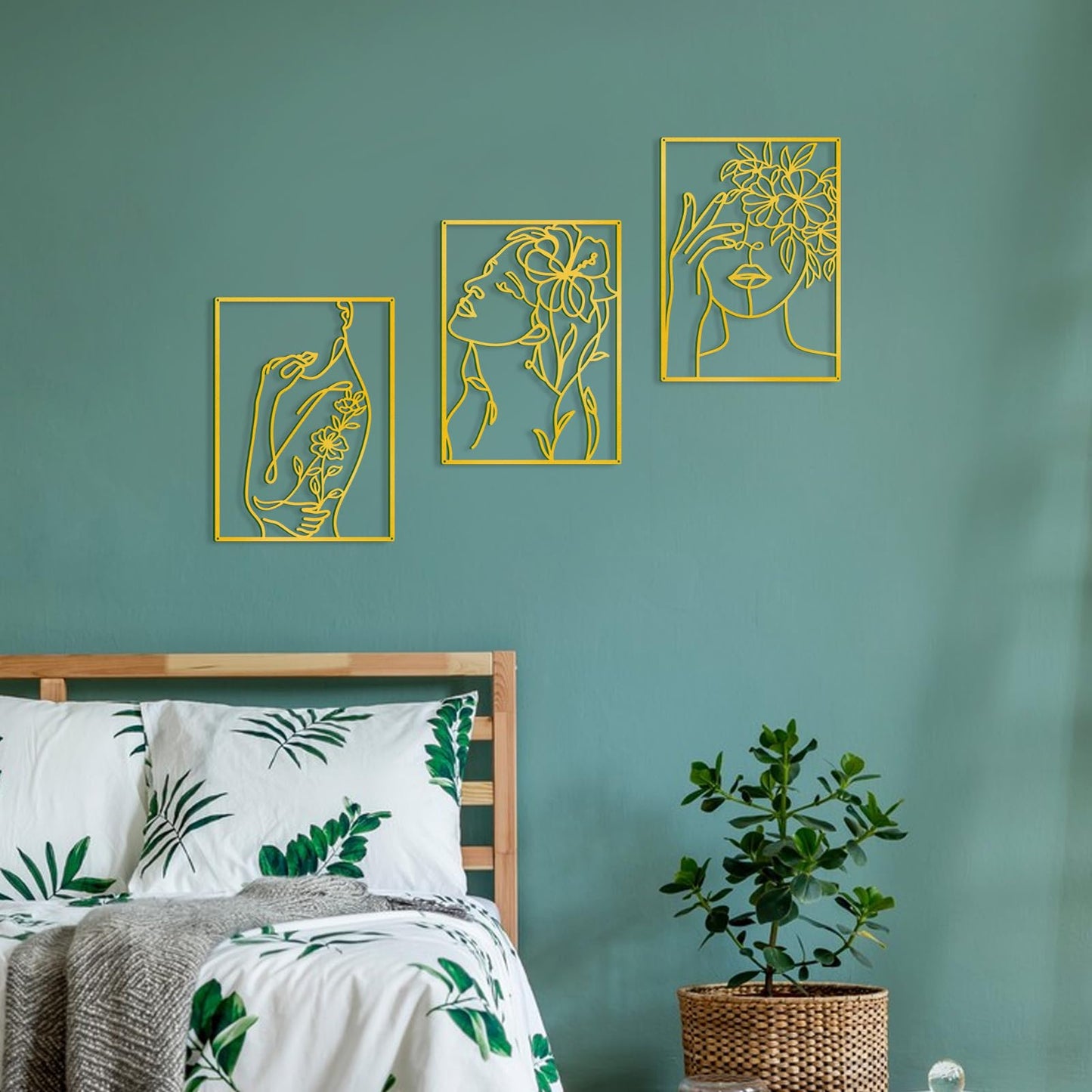 KOYILTD 3 Pcs Minimalist Gold Wall Decor Female Body Minimalist Line Wall Art Modern Aesthetic Home Decoration Abstract Wall Art for Home Living Room Bedroom Bathroom (Elegant, Gold, Large)