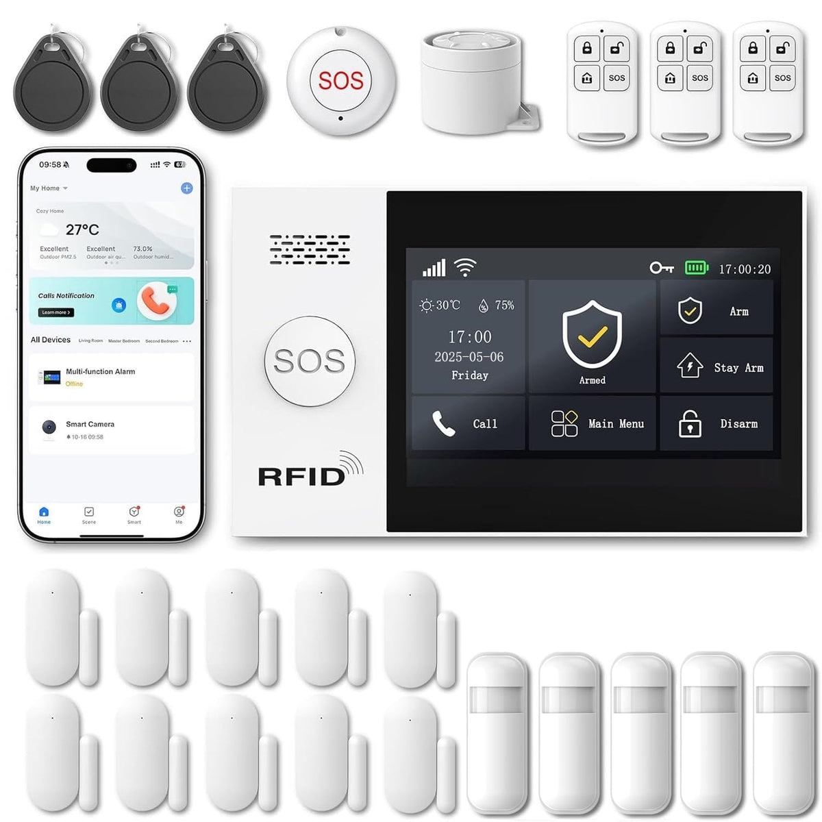 WiFi Wireless Alarm System for Home Security - 24/7 Protection Smart Home Devices 4.3" Touch Screen, GSM/4G+WiFi, App Instant Alerts, No Monthly Fee, Alexa Compatible for Villa, Kids Safety (24 pcs)