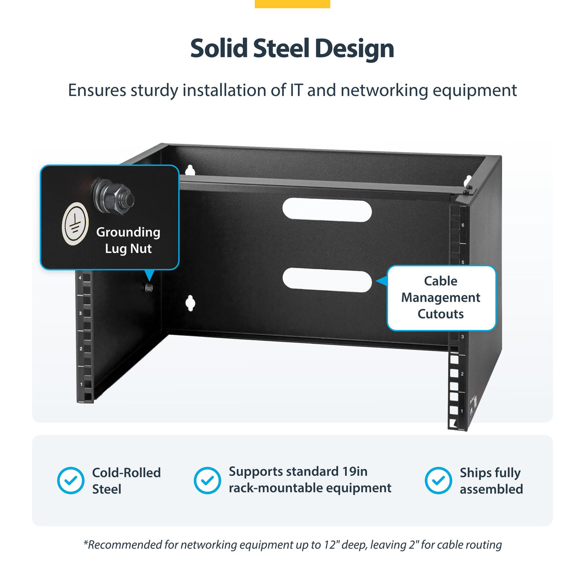 StarTech.com 6U Wall Mount Network Rack - 14 Inch Deep (Low Profile) - 19" Patch Panel Bracket for Shallow Server and IT Equipment, Network Switches - 44lbs/20kg Weight Capacity, Black (WALLMOUNT6)