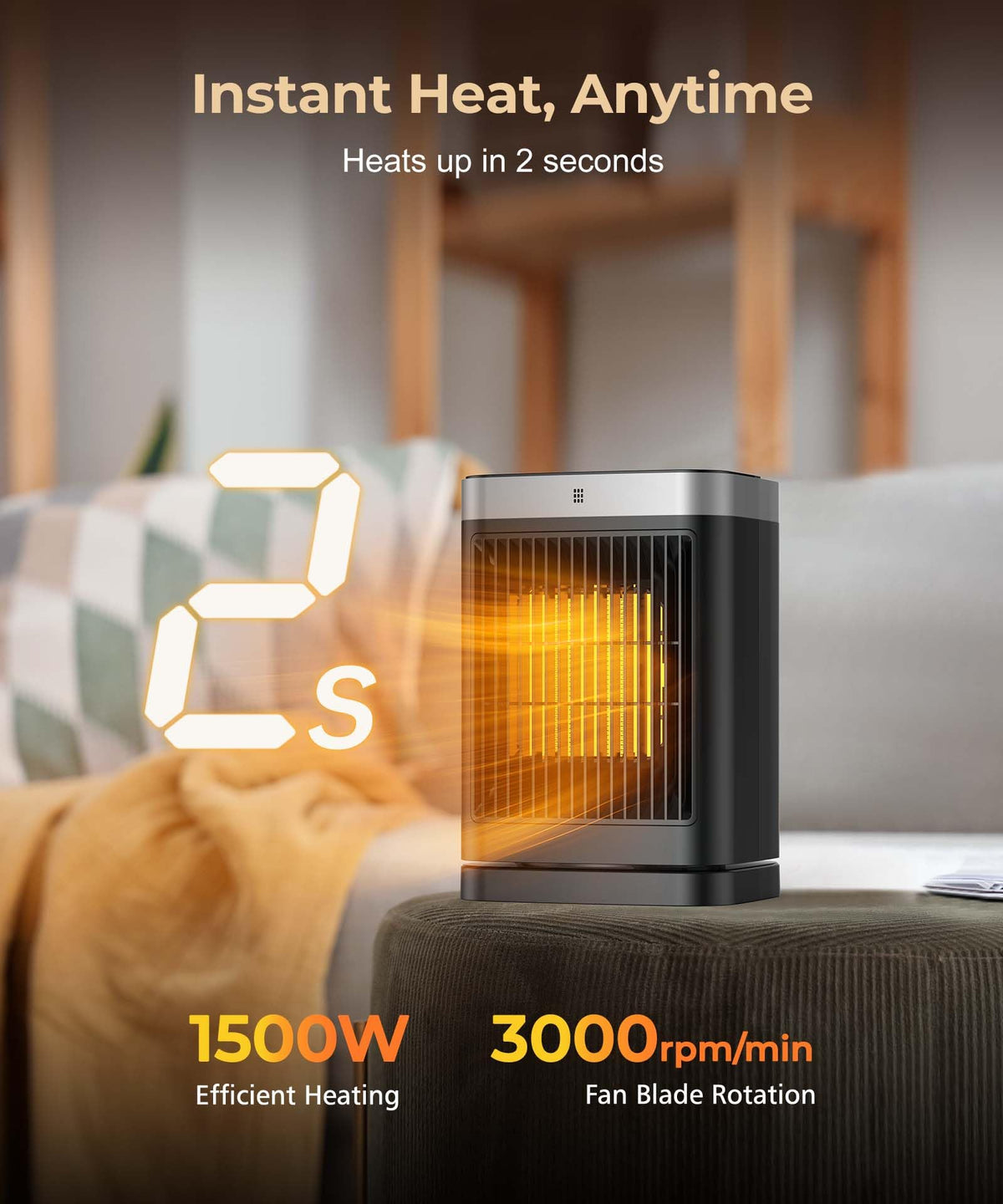 Abolee Space Heaters with Motion Sensor,Portable Heaters for Indoor Use,Electric Small Heaters for Large Room Bedroom Office Garage Desk,1500W Ceramic Heating with Remote,Oscillating,Timer,Thermosta