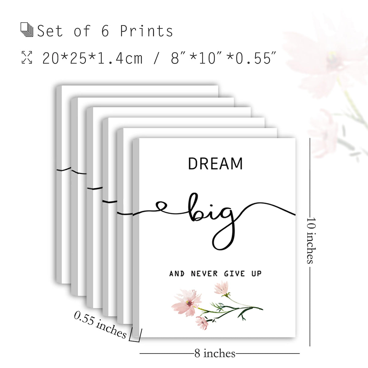 Inspirational Wall Art for Bedroom, Motivational Office Wall Art Decor, Framed Canvas Wall Art for Women, Girls, Positive Affirmations Quotes Prints, Set of 6PCS, 8"x10", FRAMED