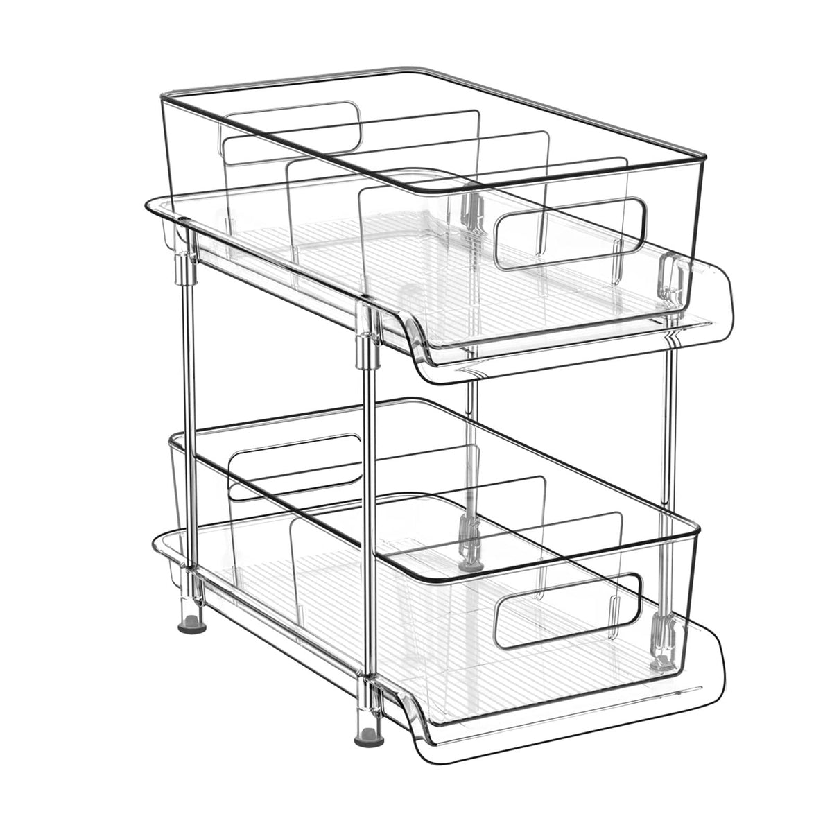HIHEGD 2 Tier Bathroom Storage With Dividers, Clear Under Sink Pull Out Organizer for Kitchen Pantry, Medicine Cabinet