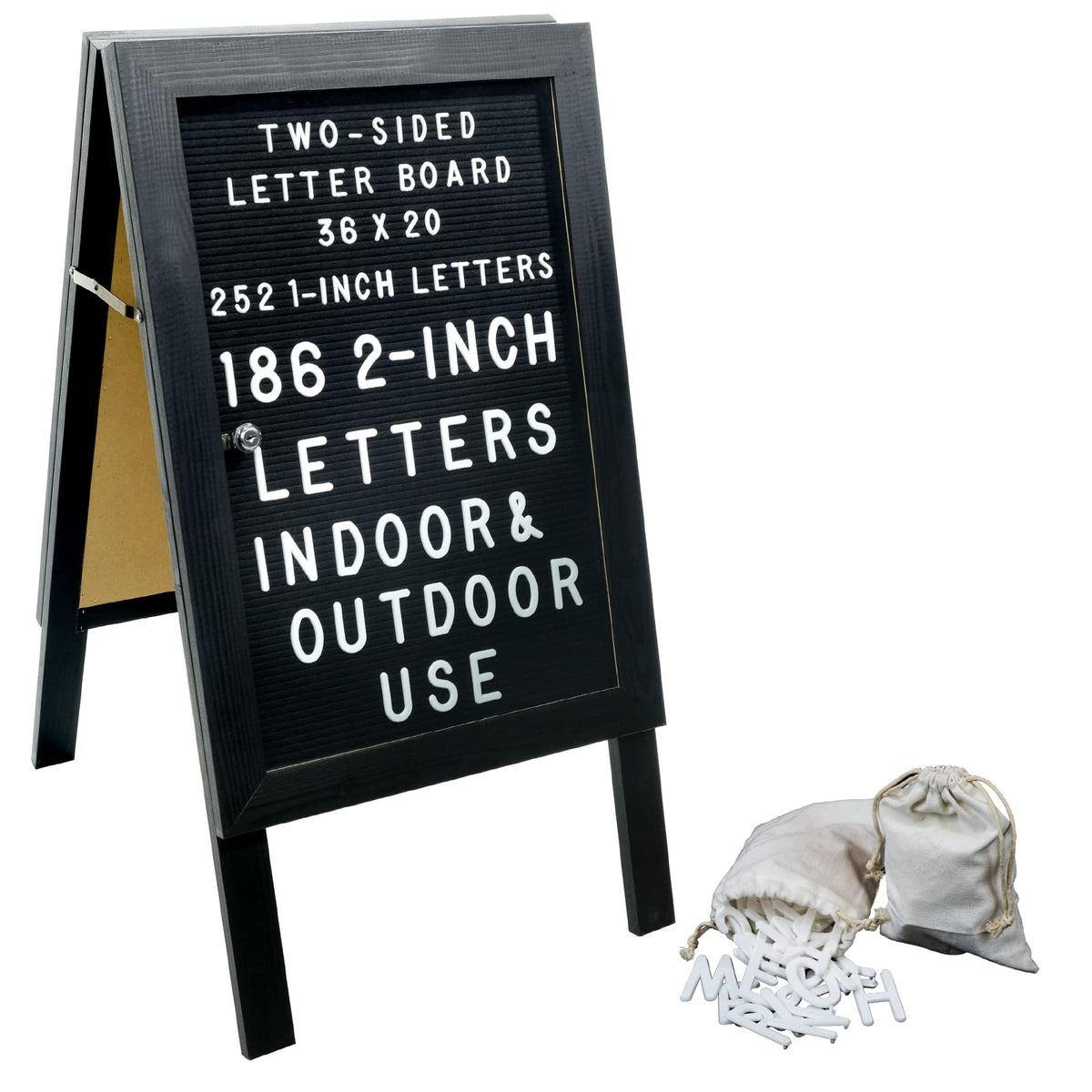Large Wooden A-Frame Sidewalk Sign 36x20 Felt Letter Board w/Changeable Letters - EGP-HD-0084