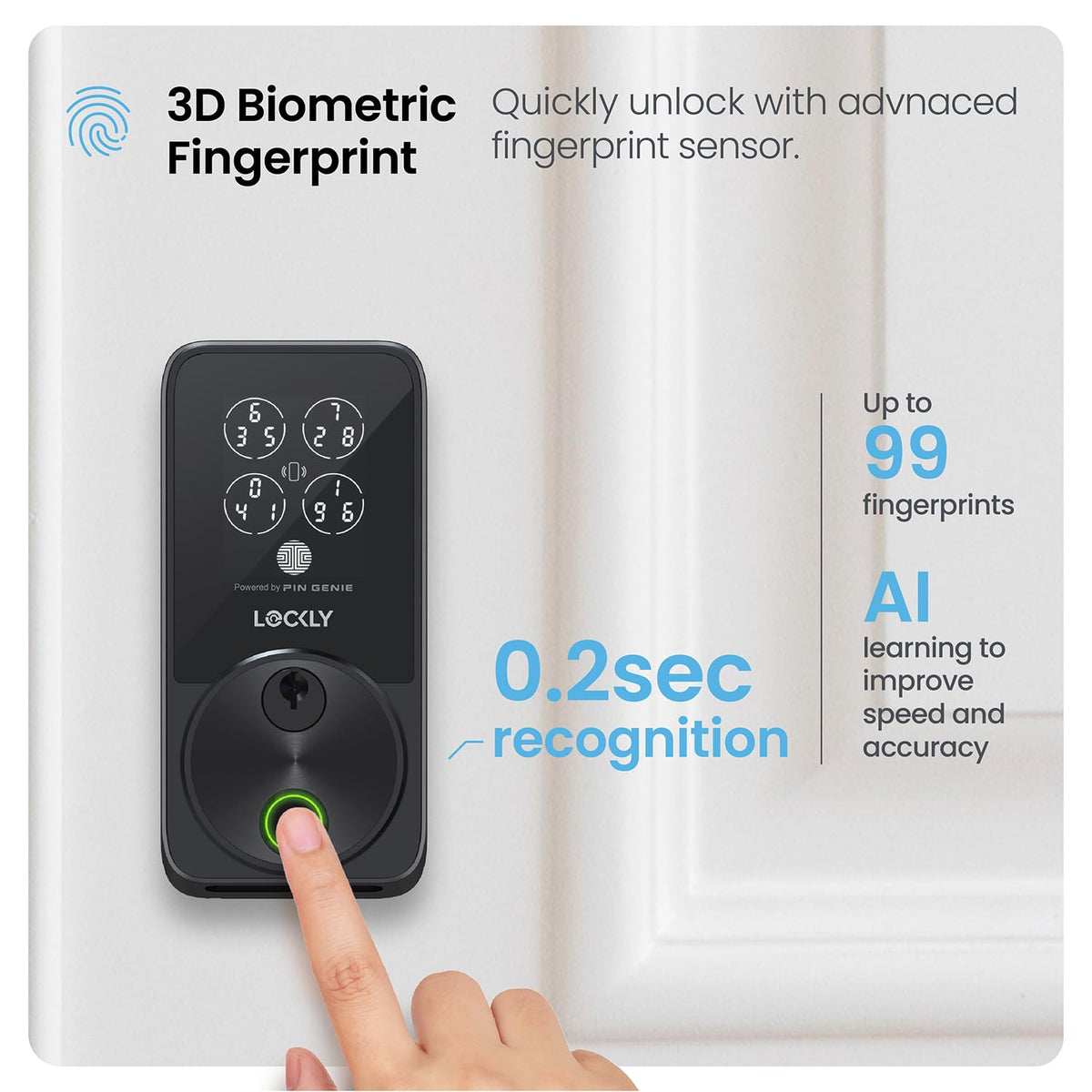 Lockly Secure Pro Zeno Series Smart Door Lock,Fingerprint Keyless Entry Door Lock for Front Door with Apple Home Key,Built-in Wi-Fi,Auto Lock, App Remote Control,IP65 Waterproof,Easy Installation