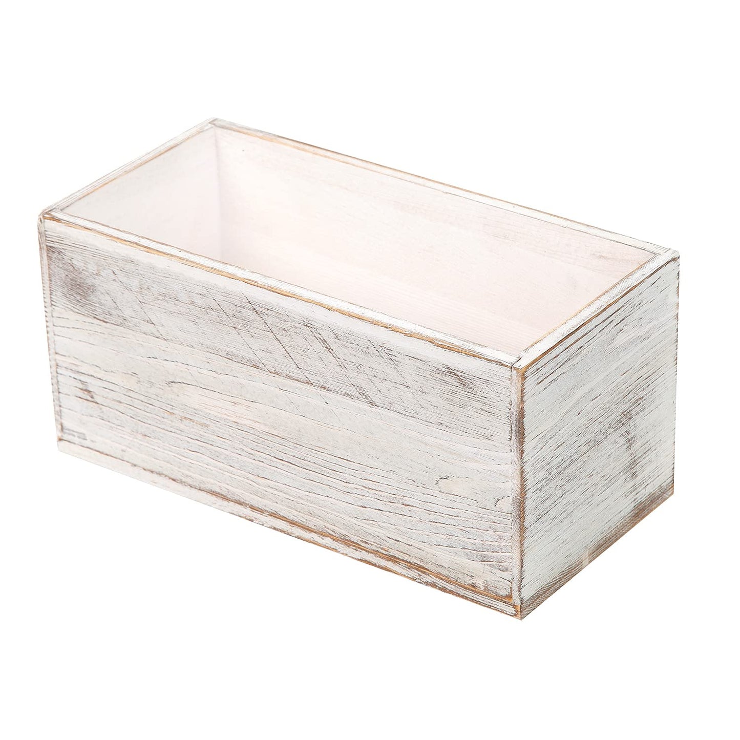 ExoLiry Rustic White Washed Wood Mail Box Storage Holder File Organizer Tabletop Wooden Basket Letter Script Design Envelope Folder Decorative Container Desk Home Office Entryway Bedroom Living Room