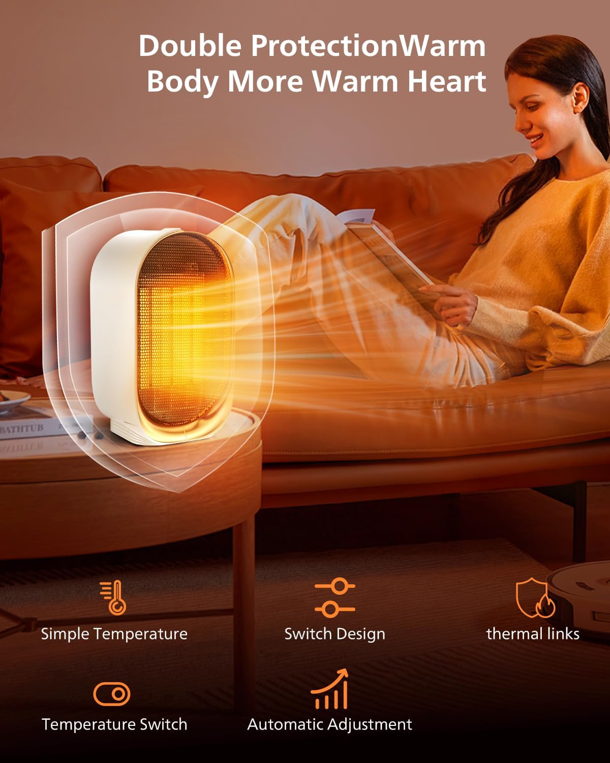 QQT Space Heater,Portable Mini Energy Efficient Space Heaters for Indoor Use,2-Speed Portable Heater Fan for Office with Adjustable,Triple Protection,Suitable for Bedroom,Office and Indoor Use(Purple)