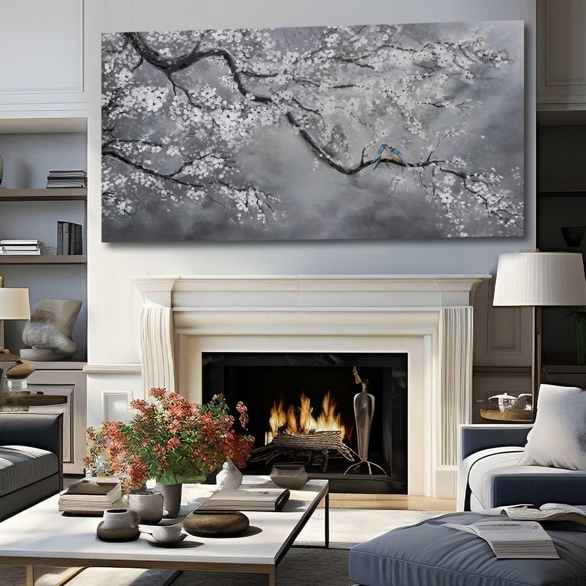 Artexist Canvas Wall Art/Grey Wall Decor 29"x58"/ Plum Blossom Oil Paintings/Large Artwork Wall for Living Room Bedroom Office Kitchen Home Decoration