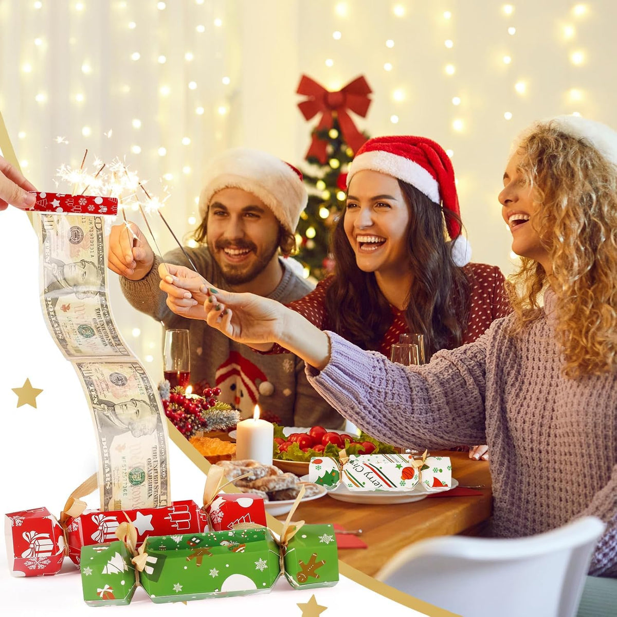 8 Pcs Christmas Surprise Money Pull Pouch Christmas Money Box for Cash Gift Pull Xmas Cash Holder for Cash for Kid Adult with 80 Pcs Transparent Bags Creative Way to Give Dollar Gift