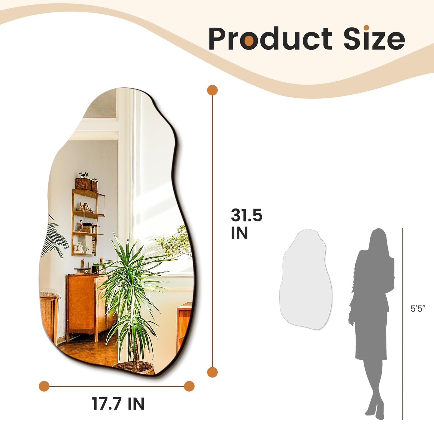TRAHOME 32'' x 18'' Irregular Asymmetrical Wall Mirror for Living Room Bathroom Entryway, Modern Decorative Mirror Hanging