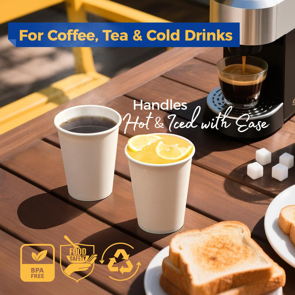 Fit Meal Prep 100 Pack 12 oz Disposable Paper Coffee Cups, Premium Hot Cups for Hot/Cold Beverage, Durable Thickened White Paper Cup Bulk for Party, Office, Bussines, Cafes, Bistros, Daily Use