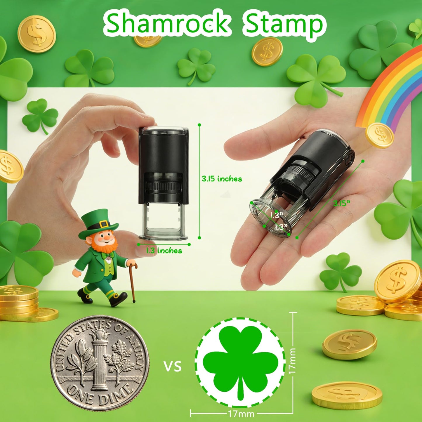 Bertiveny St. Patricks Day Stamp Shamrock Stamps Self Inking Lucky Clover Stamps for Irish St Patricks Day Three Leaf Clover Stamp for Card Making Supply Spring Holiday Stamp for Crafting