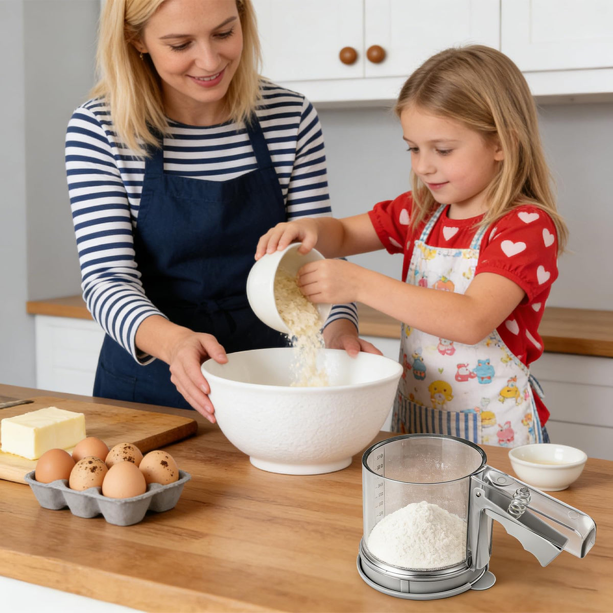 3 Cup Flour Sifter, Sifter for Baking Sifter Handheld Baking Sieve Food-Grade Double-Filter Stainless Steel Flour Sifter Non-Rust Sifter used for Rapid Screening of Flour Apricot Flour Sugar Powder