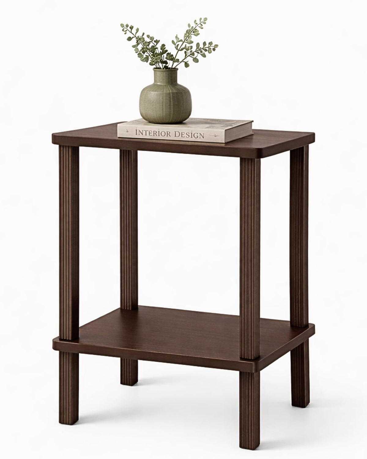 Retrograde Nightstand Side Table with Fluted Legs and Real Wood, for Night Stand, End Tables Living Room, Plant Stand Indoor, Nursery, Narrow Furniture, 2-Tiers, Easy Assembly, Dark Brown