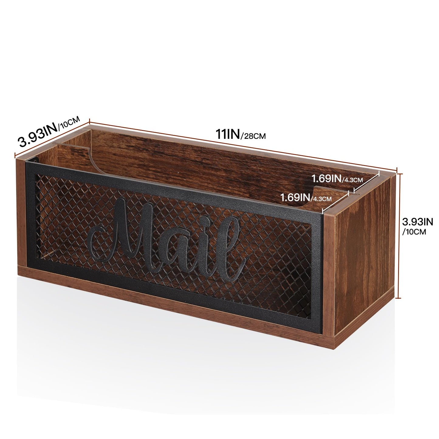 BOTOP Mail Organizer,Mail Holder with 2 Slots, Wood Mail Basket Mail Sorter for Wall Table Countertop, Bill Envelope Letter Holder for Home Office