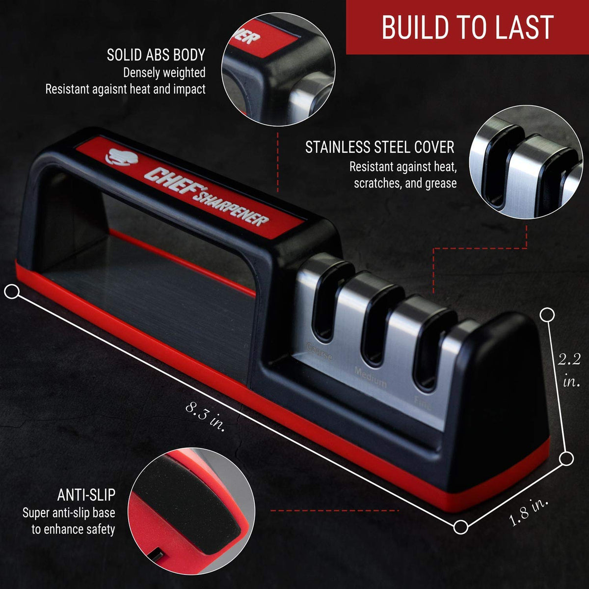 Cubikook Kitchen Knife Sharpener - Complete 3-stage Knife Sharpener CS-T01 with Diamond Dust Rods, Sturdy Design, Non-slip Base Pat, Easy and Safe to Use, Fast and Effective Manual Sharpening Tool