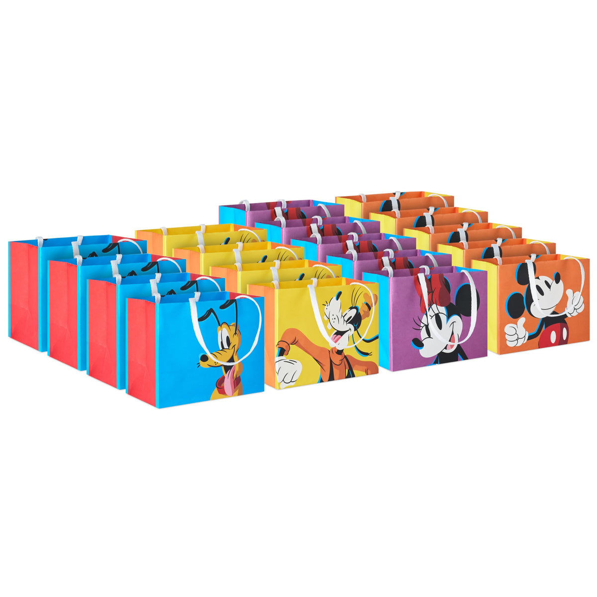 Hallmark Disney 4" Mini Gift Bags (18 Bags: Mickey, Minnie, Goofy, Pluto) for Party Favors, Gift Cards, Classroom Treats