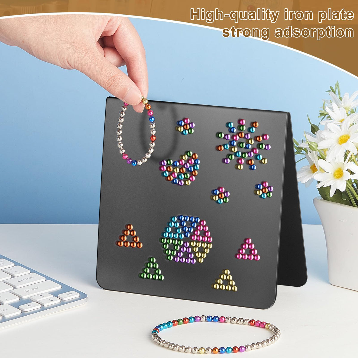 Gersoniel Magnet Display Stand Balls Magnetic Display Board Black Metal Magnet Board Stand Desk Easel Board for Bulletin Table Top Beads Balls for Showing Off (Magnetic Beads Not Included) (2 Pack)