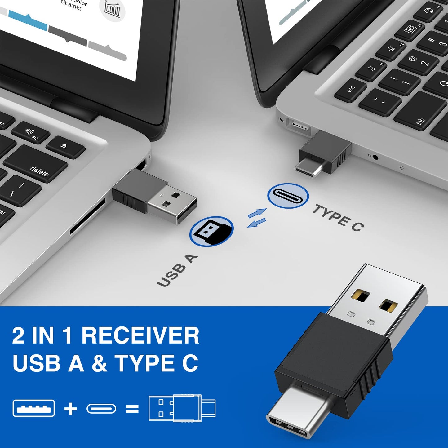 DINOSTRIKE 2 in 1 Type C and USB Presentation Clicker with Air Mouse Control, RF 2.4GHz Wireless Presenter Remote PowerPoint Clicker Slide Pointer Advancer for Computer Laptop Classroom Office