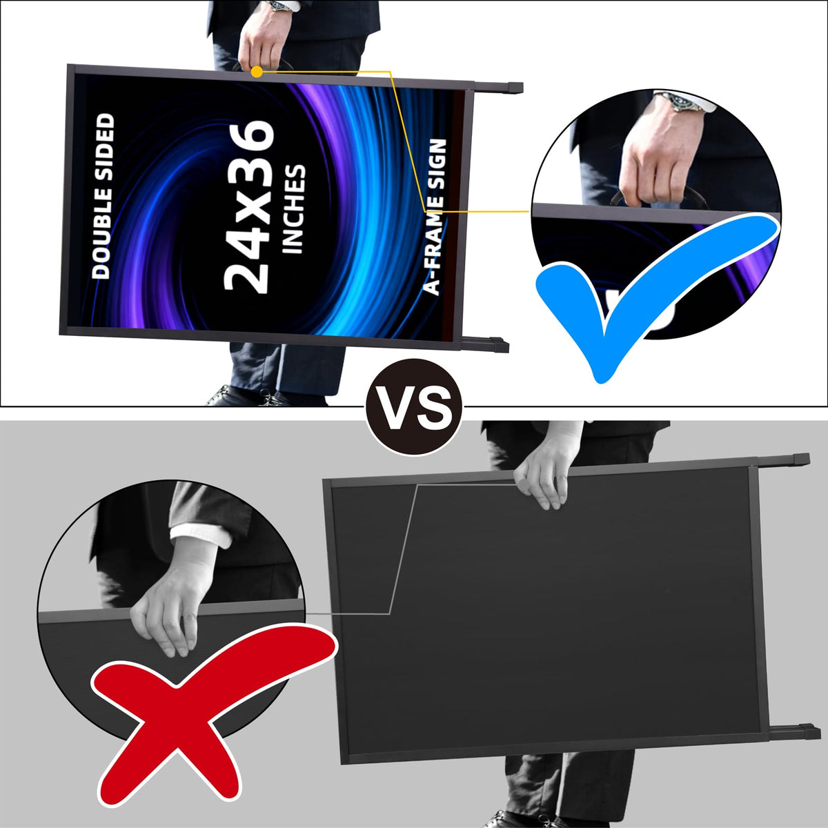 Yakpho Heavy Duty Slide-in Folding Sandwich Board A-Frame Sidewalk Sign 24x36 Inch Black Coated Steel Metal Double-Sided Pavement Sign (Frame only)