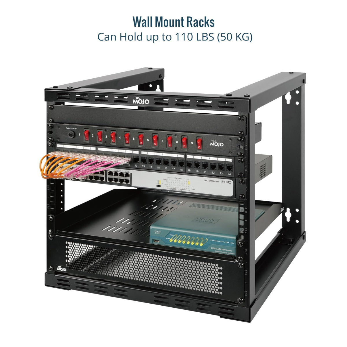 Tecmojo 9U Fixed Wall Mount Network Rack 15.8inch Depth Open Frame for Server Data/AV/IT/Communication/Computer Equipment/Patch Panel Heavy Duty