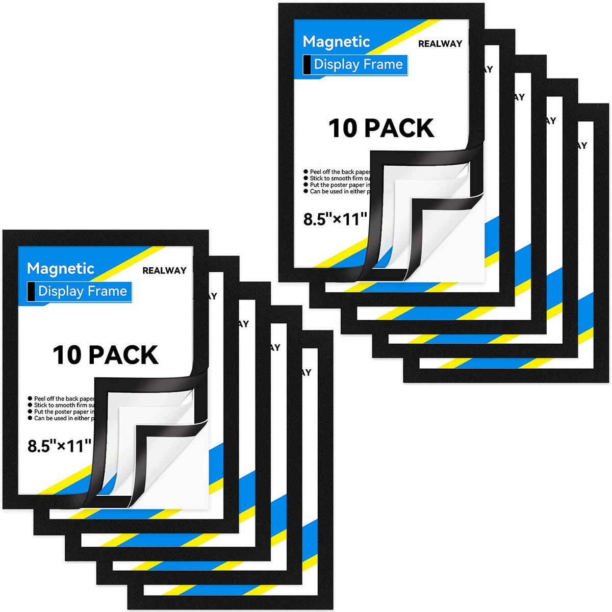 RÉΑLWÁY 10 Pack Magnetic Sign Holder 8.5 x 11 Magnetic Picture Frame, Magnetic Frame Self-adhesive Wall Sign Holder for Door/Fridge/Whiteboard/Window Sign Holder, Double-sided Display