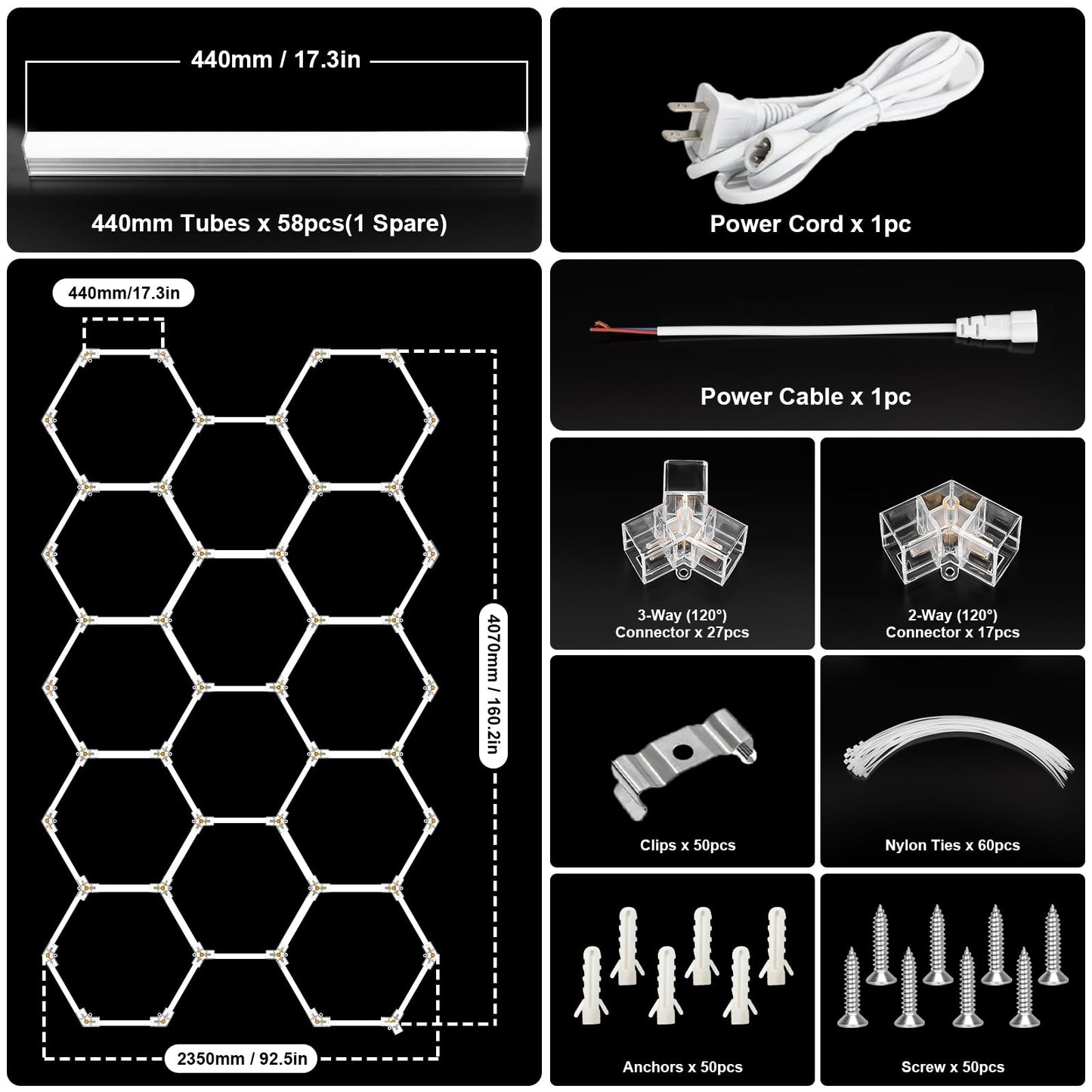 BRILLIHOOD Hexagon Garage Lights, LED Honeycomb Garage Lights, 456W, 54720LM, 6500K Super Bright, 14 Grid Systems Car Detailing Lighting for Warehouse Workshop Basement Gym