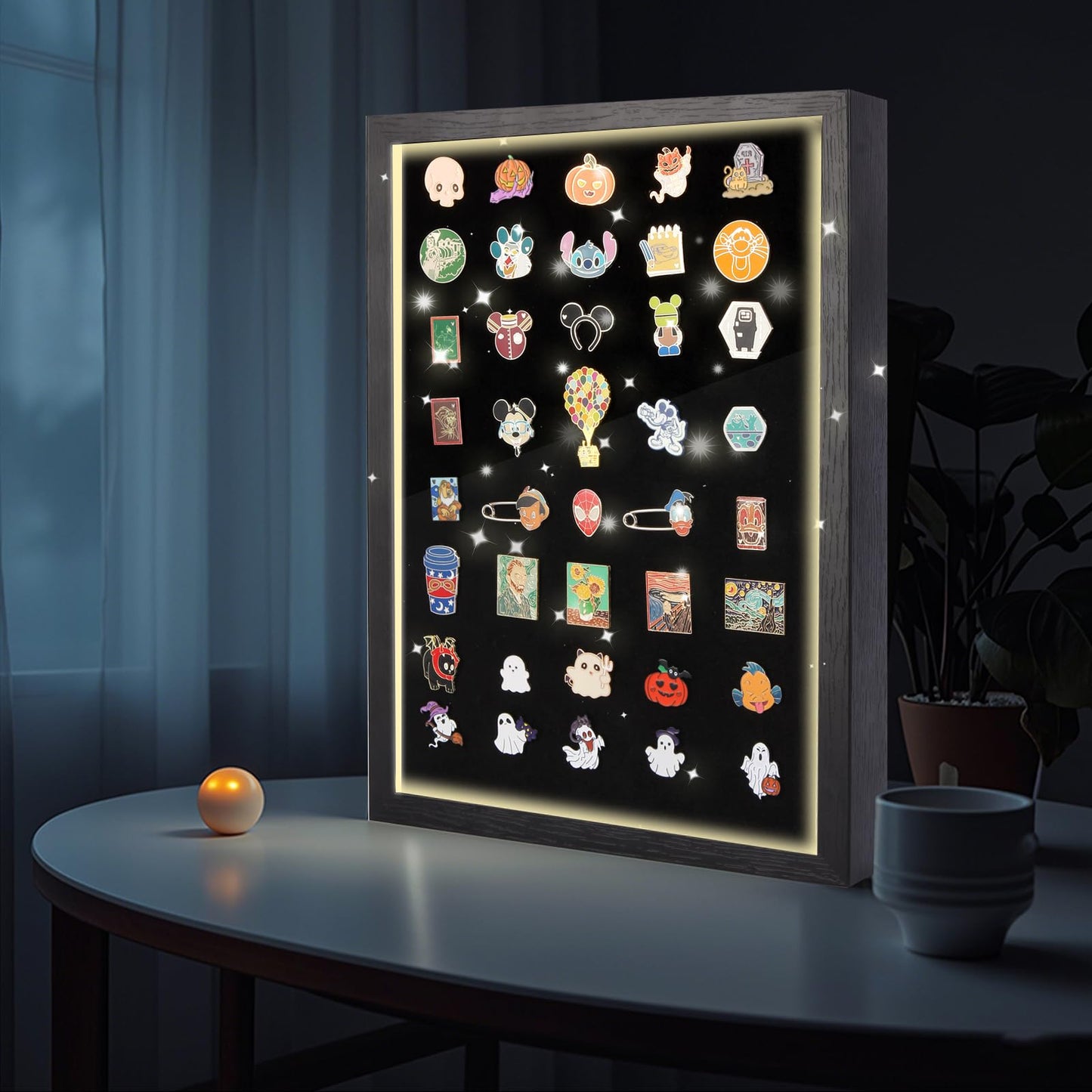 swakuszy Light Up Pin Display Case – 16x12 Black Enamel Pin Display Board with Light, Pin Holder and Pin Collection Display Frame, Pin Display for Wall or Tabletop, Pin Board for Enamel Pins