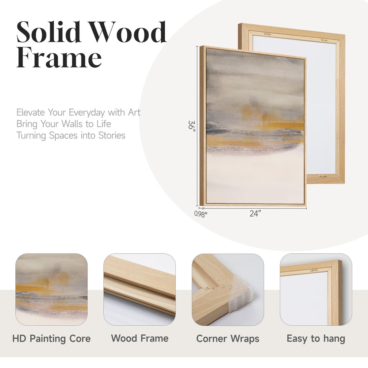 Framed Large Neutral Abstract Wall Art, Set of 3 Canvas Modern Prints Paintings, Minimalist Landscape Beige Gray Picture Artwork Decor for Living Room Bedroom Office 24x36 Inch