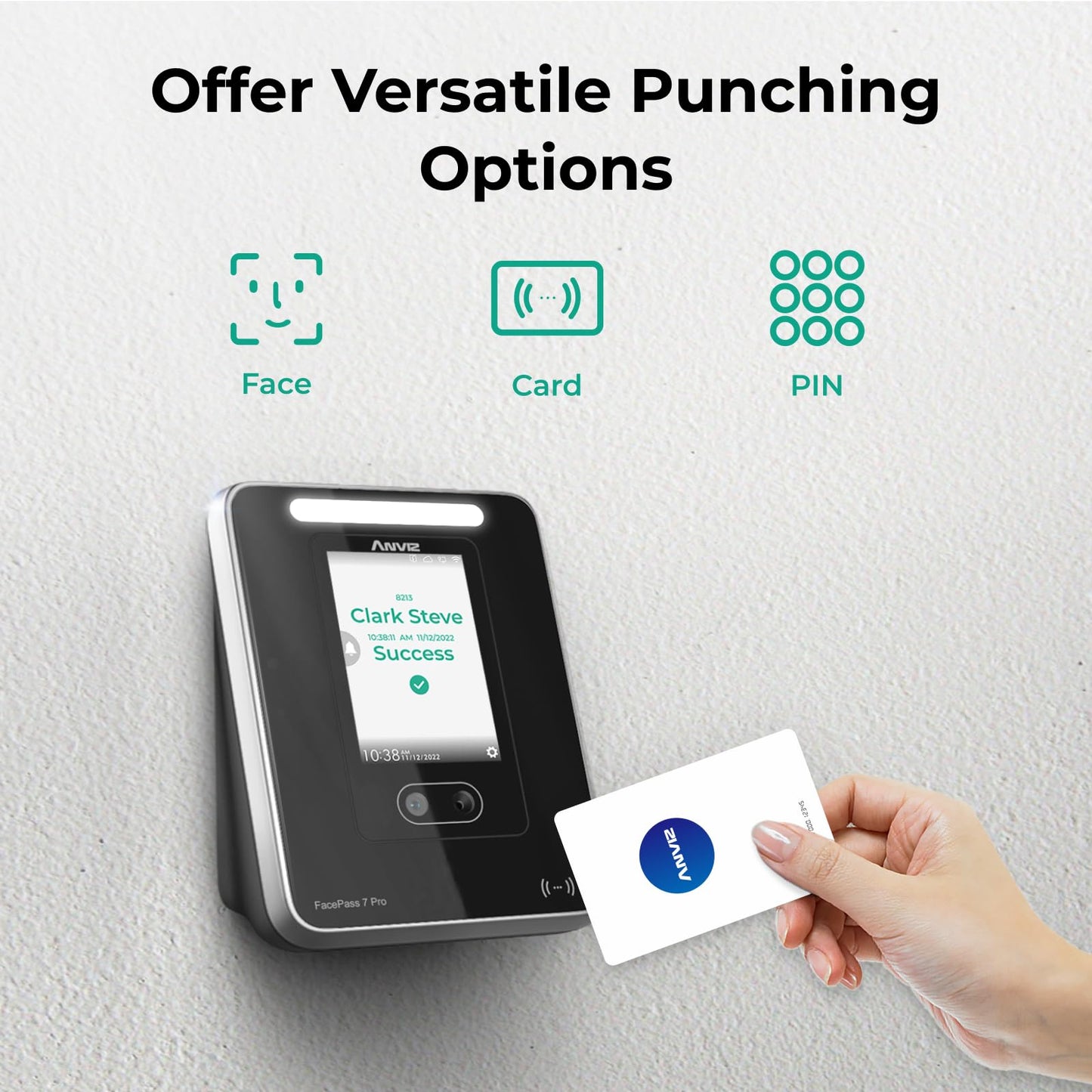 ANVIZ FacePass 7 Pro Cloud-Based Time Clock with Face, RFID, PIN - Free Cloud Software - Biometric Clock In and Out Machine For Employees Small Business - Support Door Access, Touchscreen, 2.4GHz WiFi