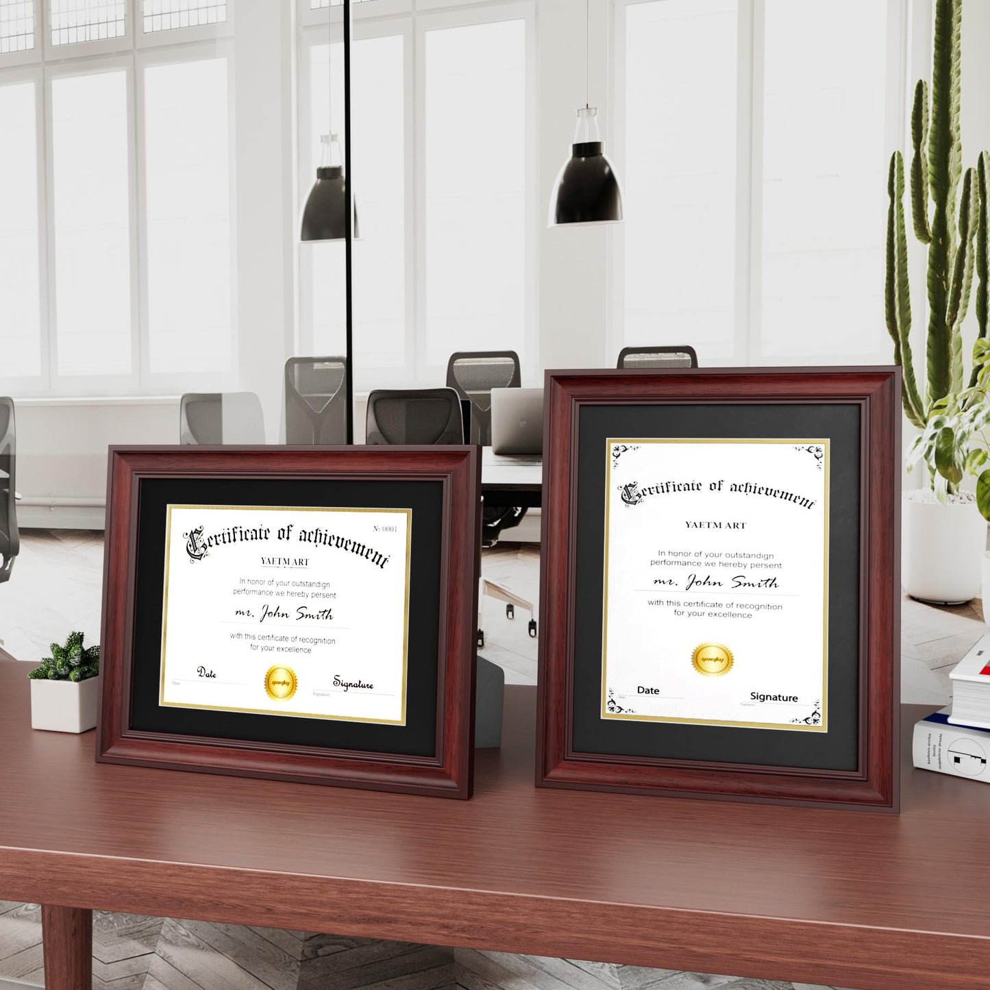 Yaetm 11x14 Diploma Frame, Certificate Frame with Tempered Glass, Display 8.5x11 Document with Black Over Gold Acid-free Mat or 11 x 14 without Mat, Wide Molding (Single, Mahogany)