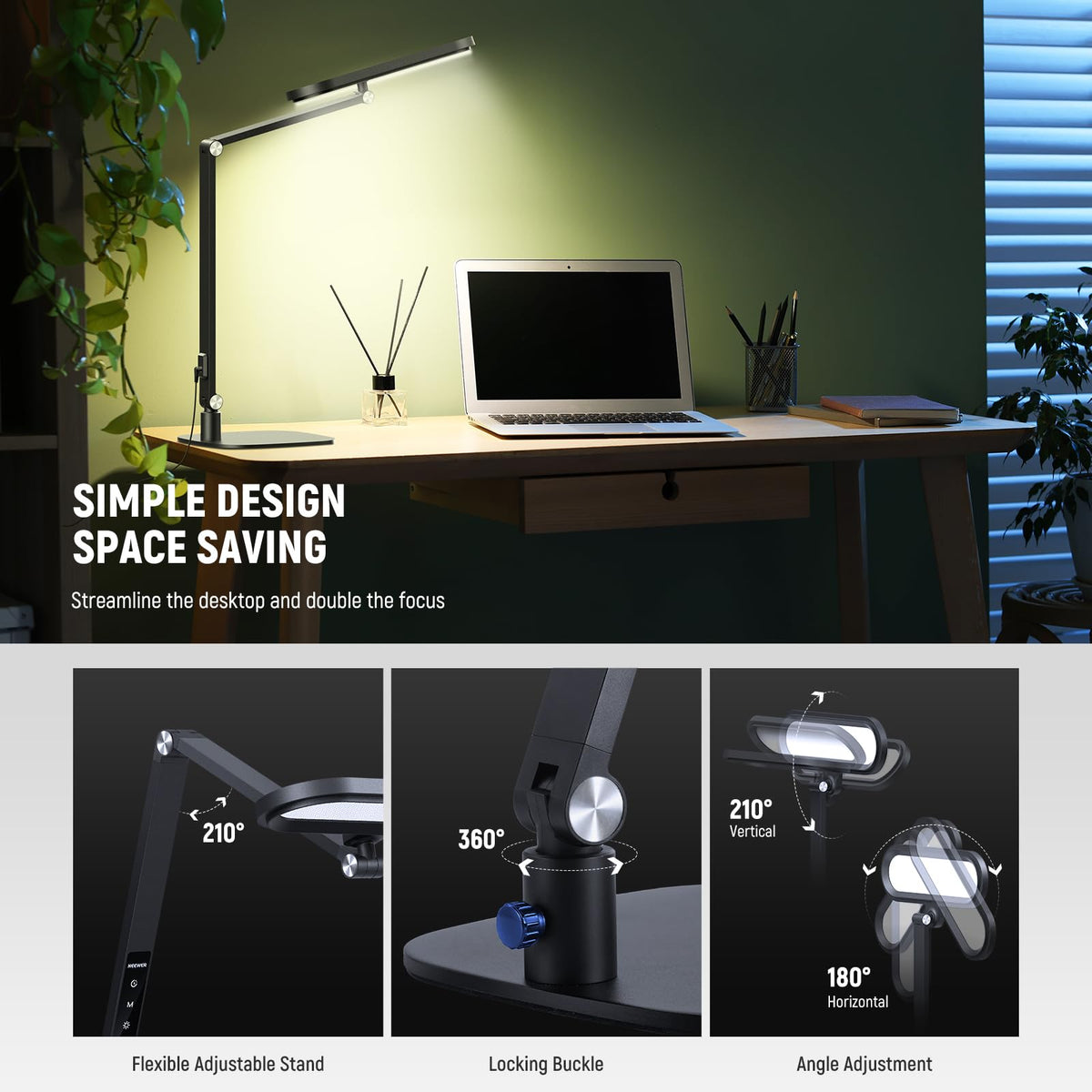 NEEWER Basics 16W Desktop LED Lamp for Home Office Video Conference Reading Lighting, Eye Caring Foldable Double Sided Dimmable Touch Ring Light with Desk Stand Memory Timer 5 Color Modes CRI95, FR16