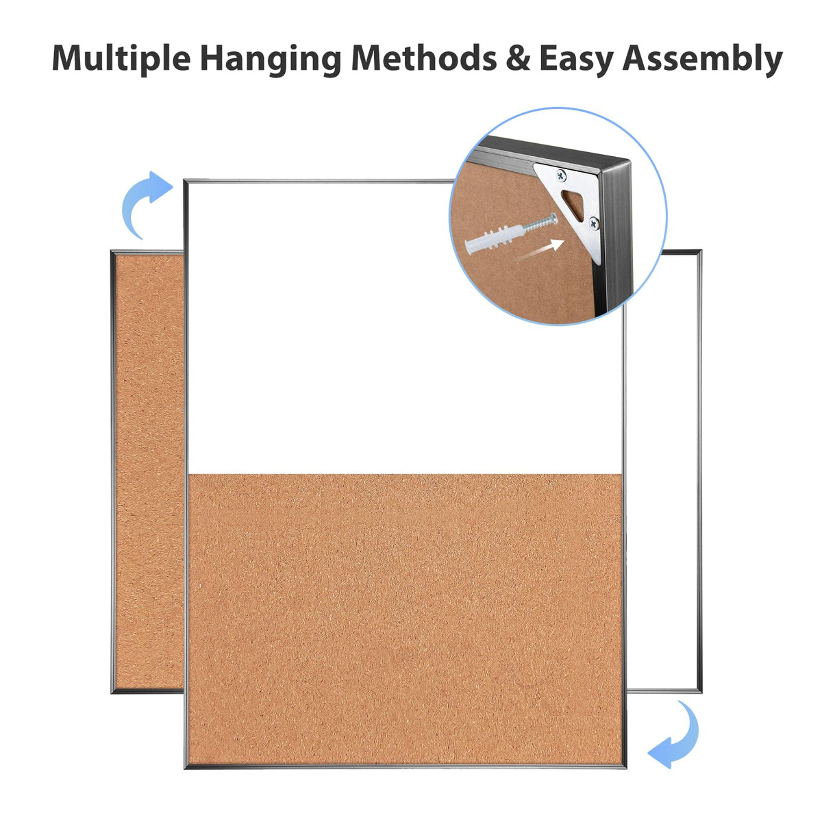 ARCOBIS Cork Board White Board Combo, 24 x 18 Inch Bulletin Board, Magnetic Dry Erase Board & Corkboard for Wall, Vision Board for Home, Office, School, Black Frame