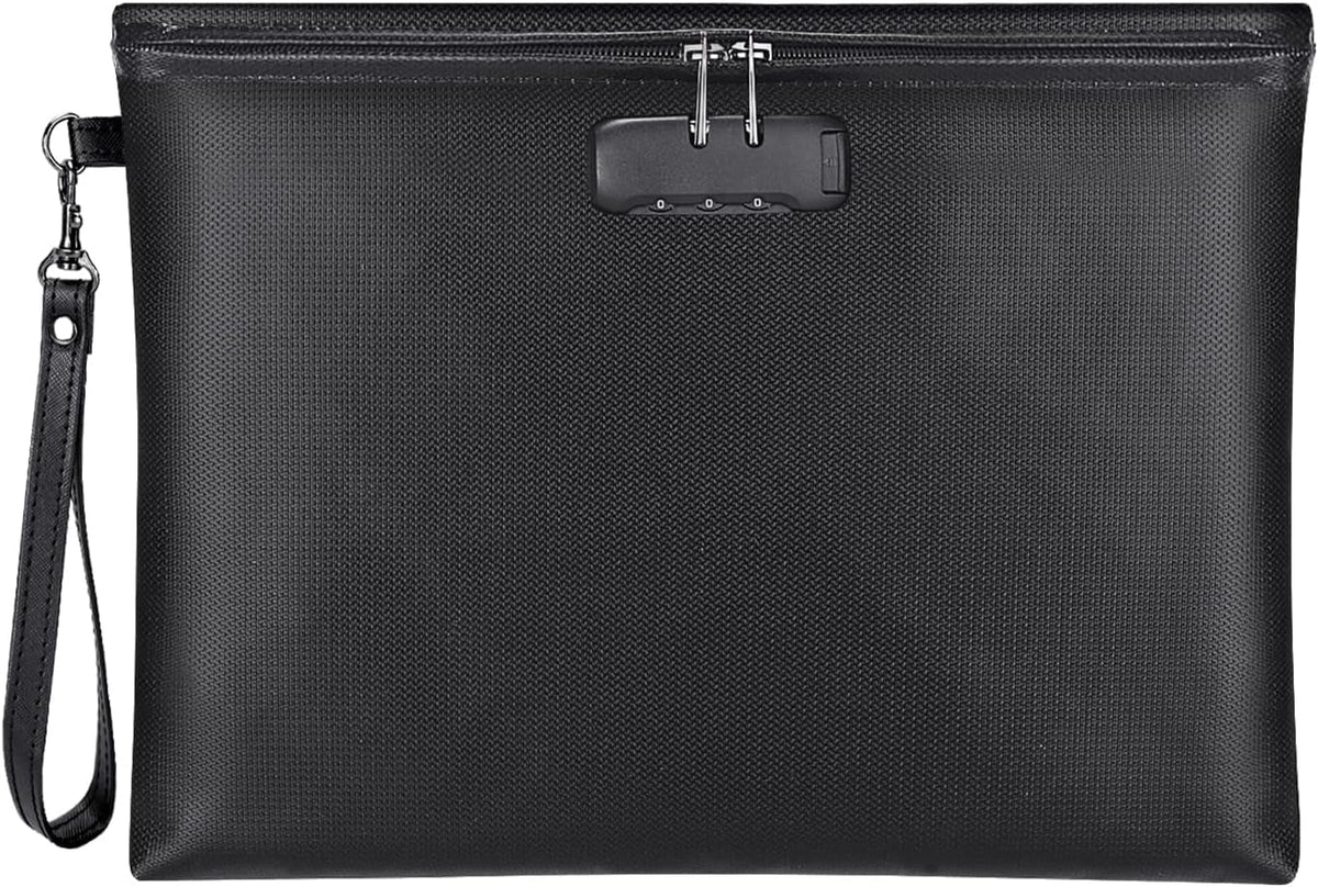 Fireproof Document Bag with Lock, ZOOPIP 14.3"x10.2" Fireproof and Waterproof Money Bag with Zipper Closure, Storage Pouch for A4 Letter Size Document, Cash, Cell Phone, Tablet, Credit Card,Passport