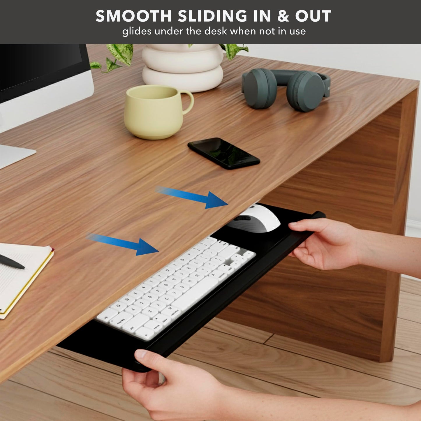 Mount-It! Under Desk Keyboard Tray, Adjustable Slide-Out Keyboard & Mouse Platform, 26.38" W × 10" D, Ergonomic Wrist Rest, Height Tilt & Swivel, Heavy-Duty Bolt-On Keyboard Drawer for Home Office