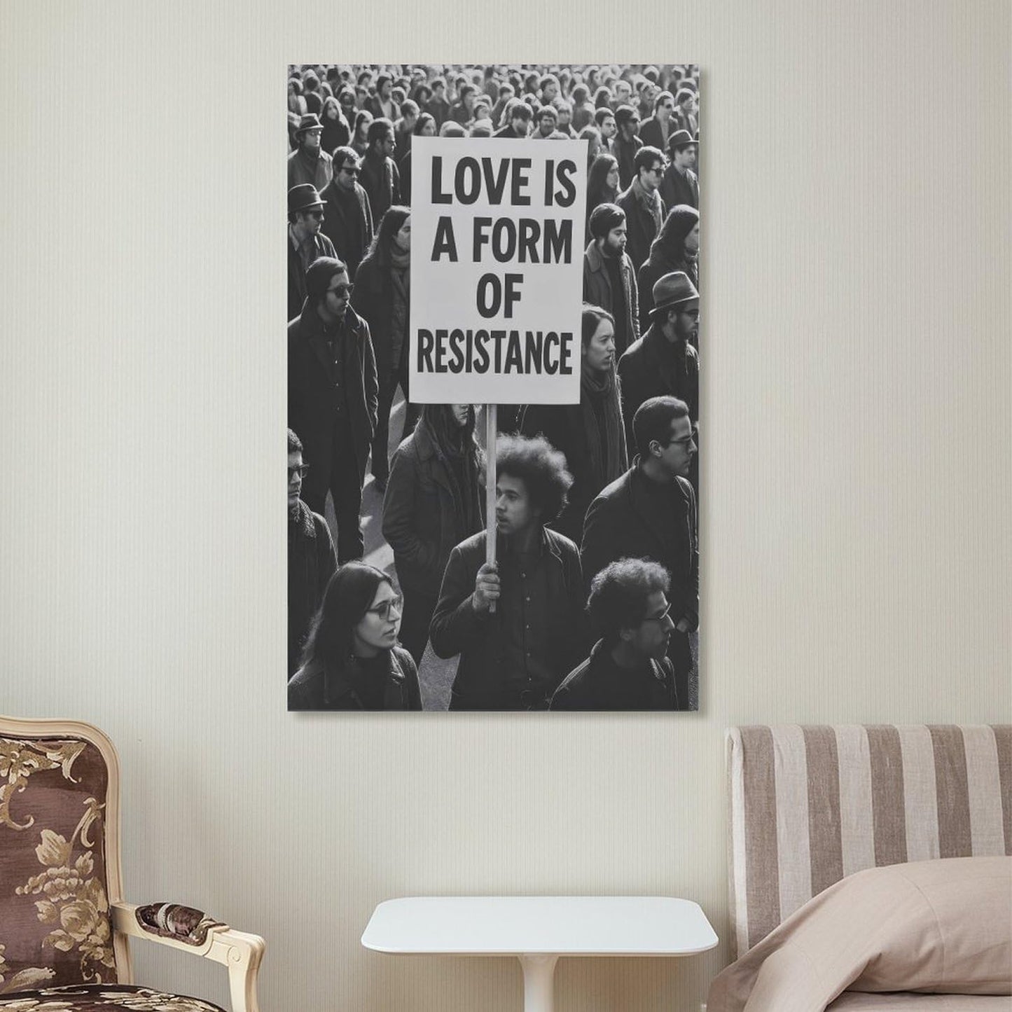 Love Is A Form of Resistance Protest Black And White Canvas Printing Wall Art Posters Prints Minimalist Scandinavian Equality Quote Wall Decor for Living Room Bedroom Office 12x18inch(30x45cm)